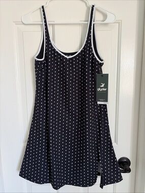 Glyder Black Polka Dot Active Dress with White Trim